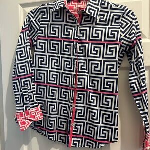 Tizzie cotton/lycra Geometric Patterned Shirt in Navy and Pink Xs NWT